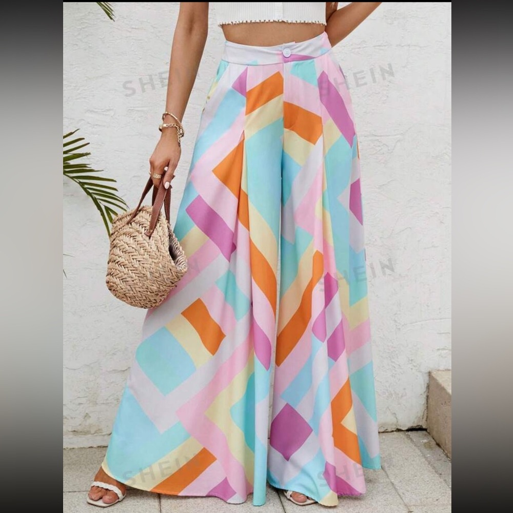 NWT Shein Vcay Geo Patterned Flowy Pants Size L
